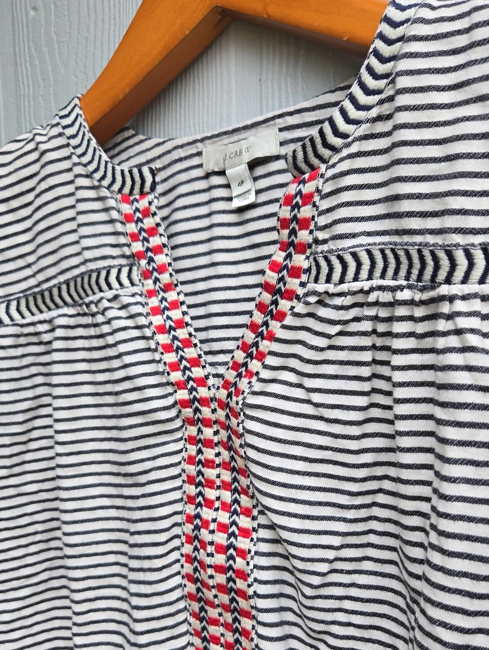 J. Crew Striped Peasant Tunic with Pink Embroidery